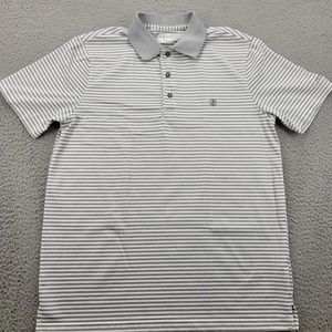 IZOD Shirt Mens Medium White Striped Golf‎ Polo Outdoor Casual Collared Logo